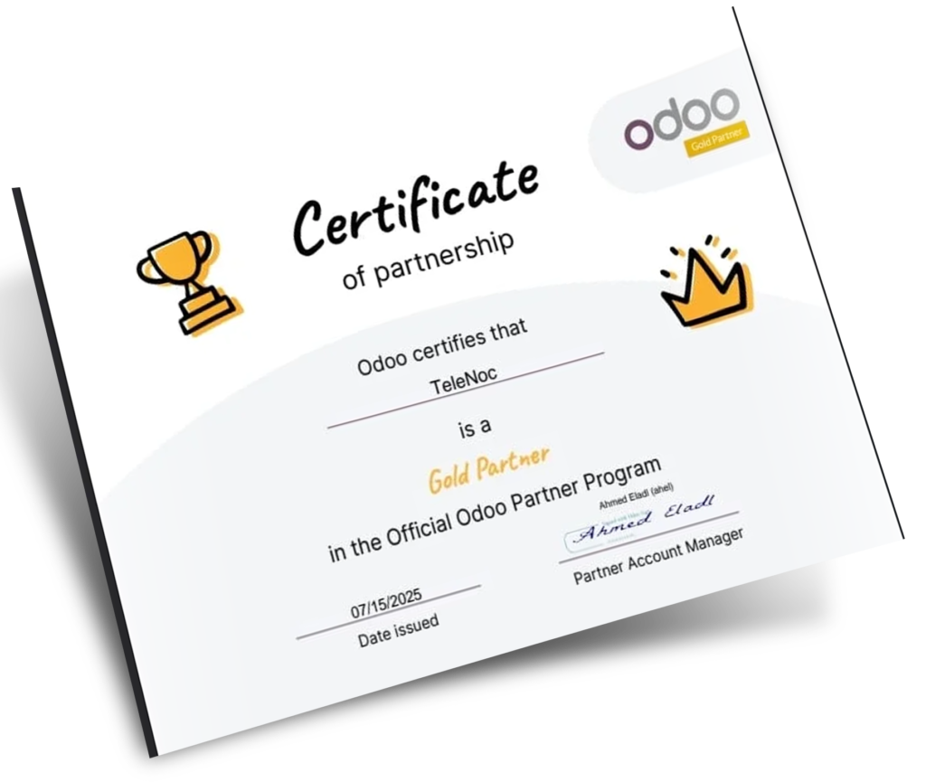 Telenoc is certified odoo gold partner in KSA offering odoo implementation services in Riyadh, dammam and jeddah Saudi Arabia